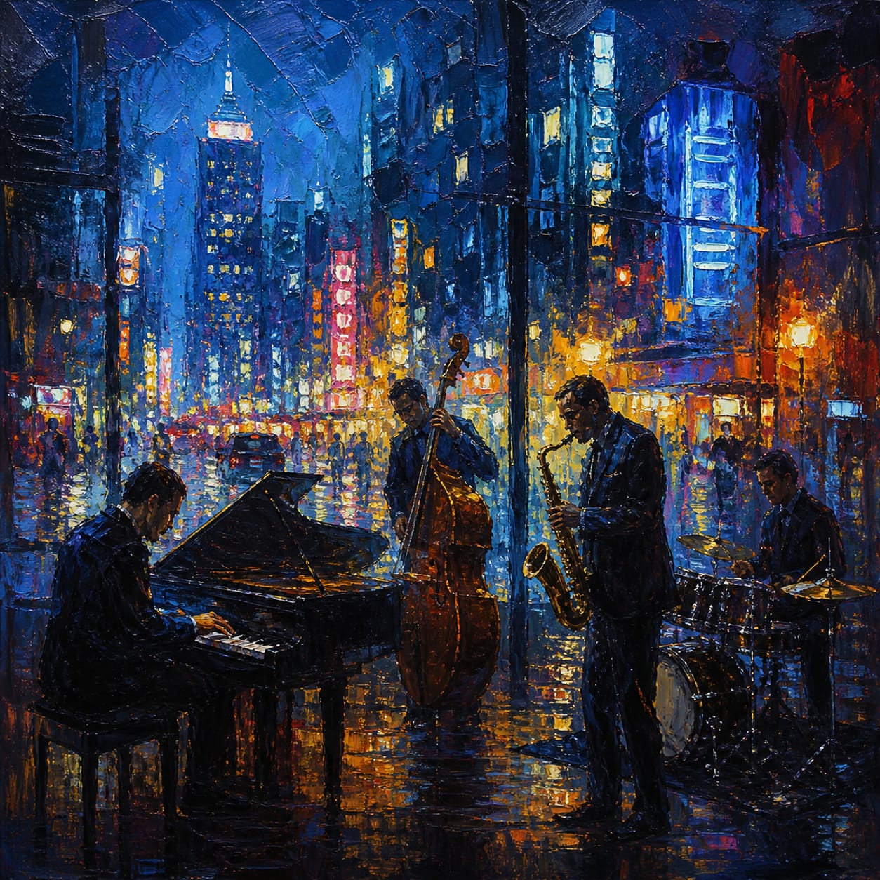 jazz ensemble composition groove rhythm neon city night music harmonic cycles