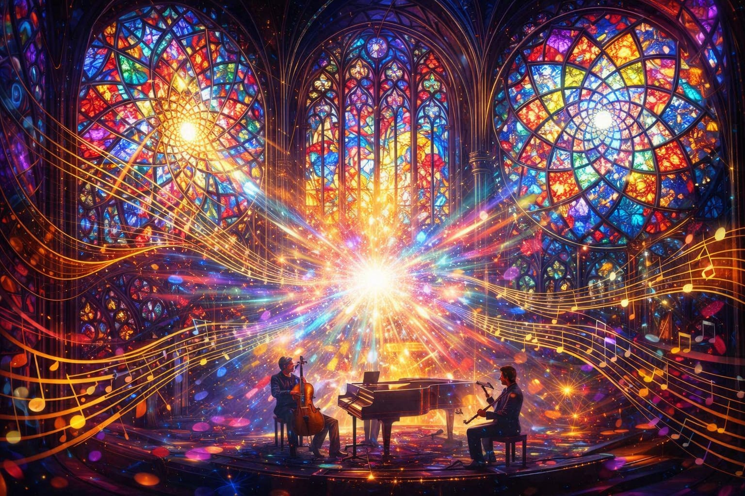 stained glass surreal colorful light kaleidoscope orchestral composition