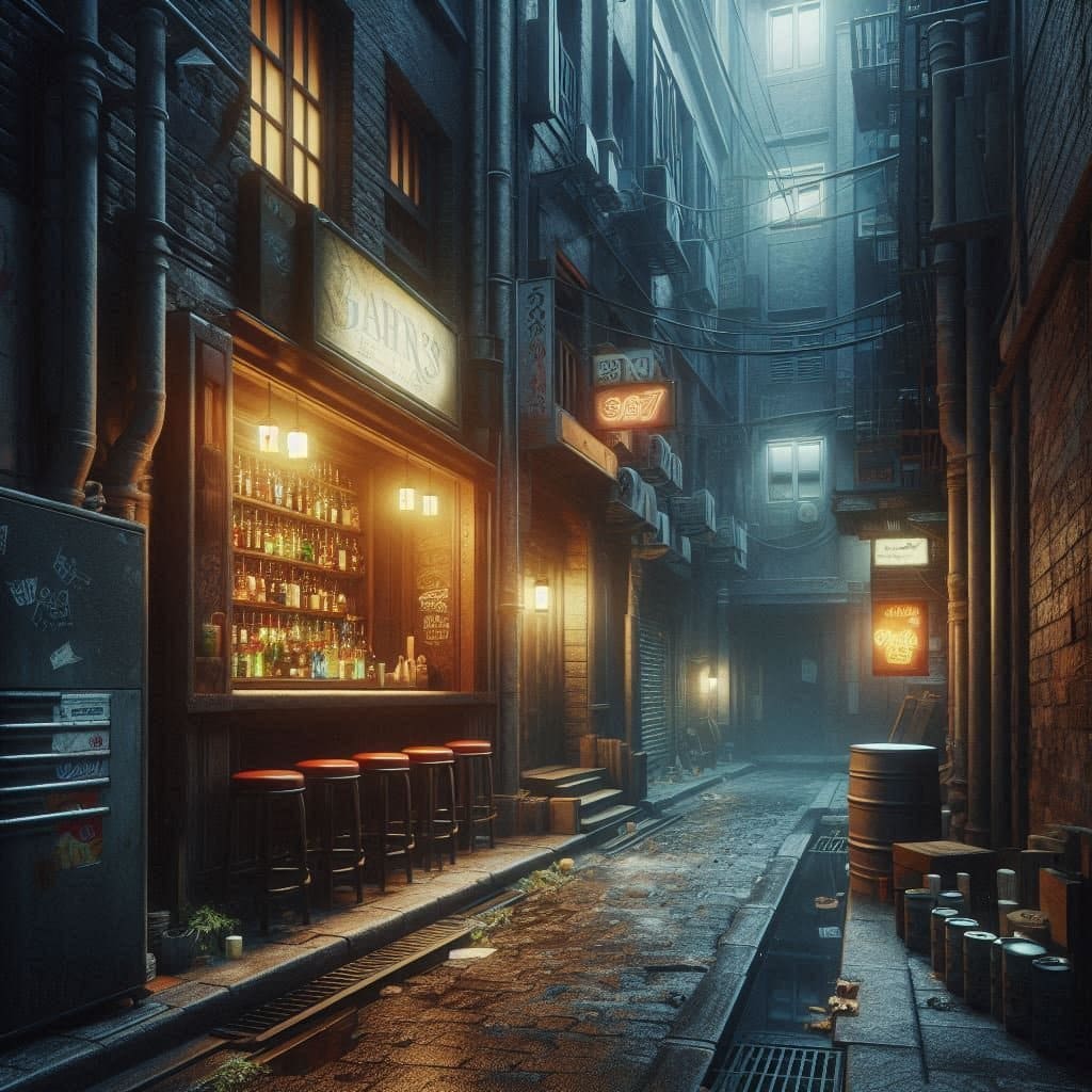 mysterious urban night alley instrumental music scene