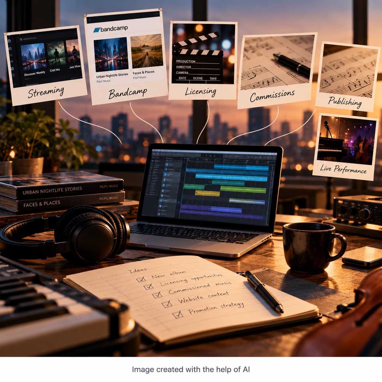 Estudio musical con múltiples ingresos