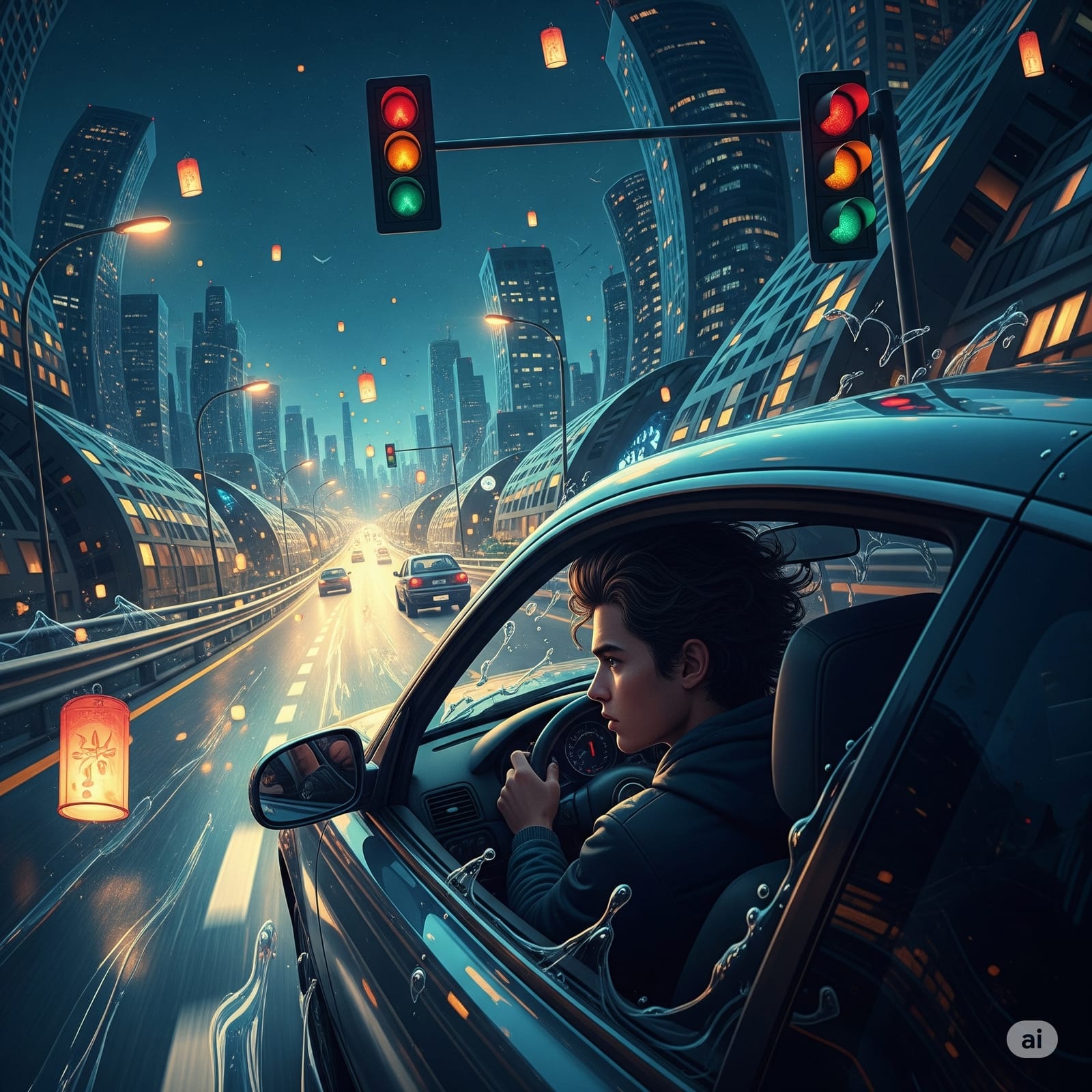 urban night orchestral composition rhythmic pattern traffic motion music abstraction